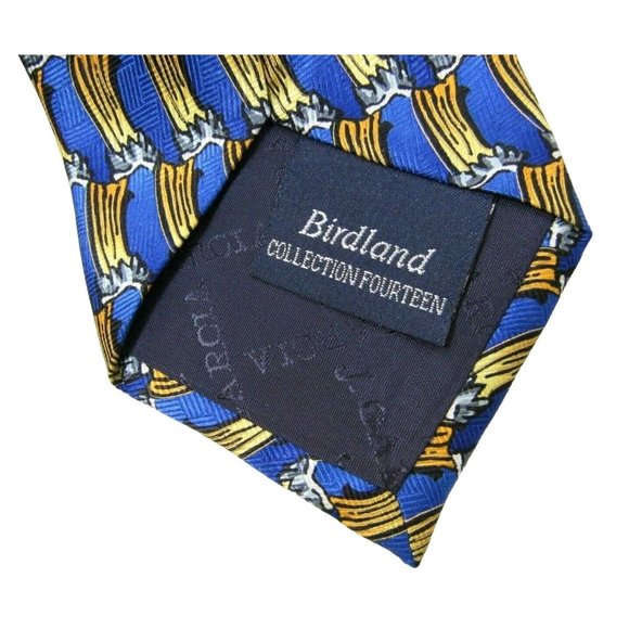 Men's Necktie J Garcia Tie Birdland Blue & Gold 100% Silk - Picture 3 of 6